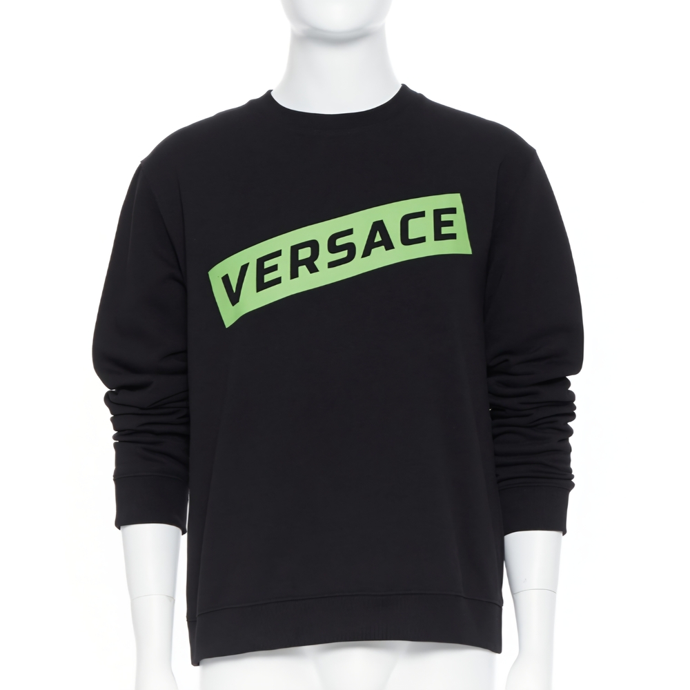 Gianni Versace (UNISEX) Black Sweatshirt Green Big Logo Size XXL